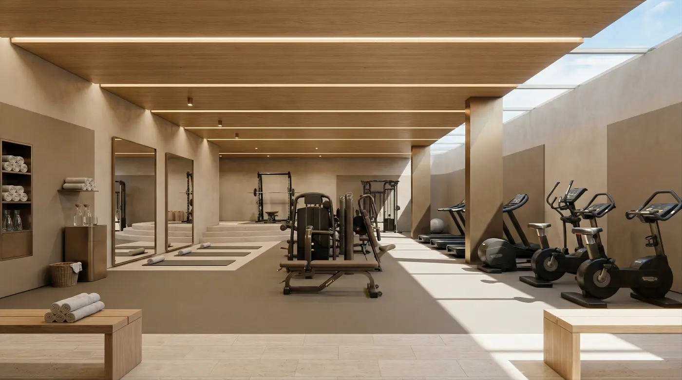 Gym with a timber false ceiling