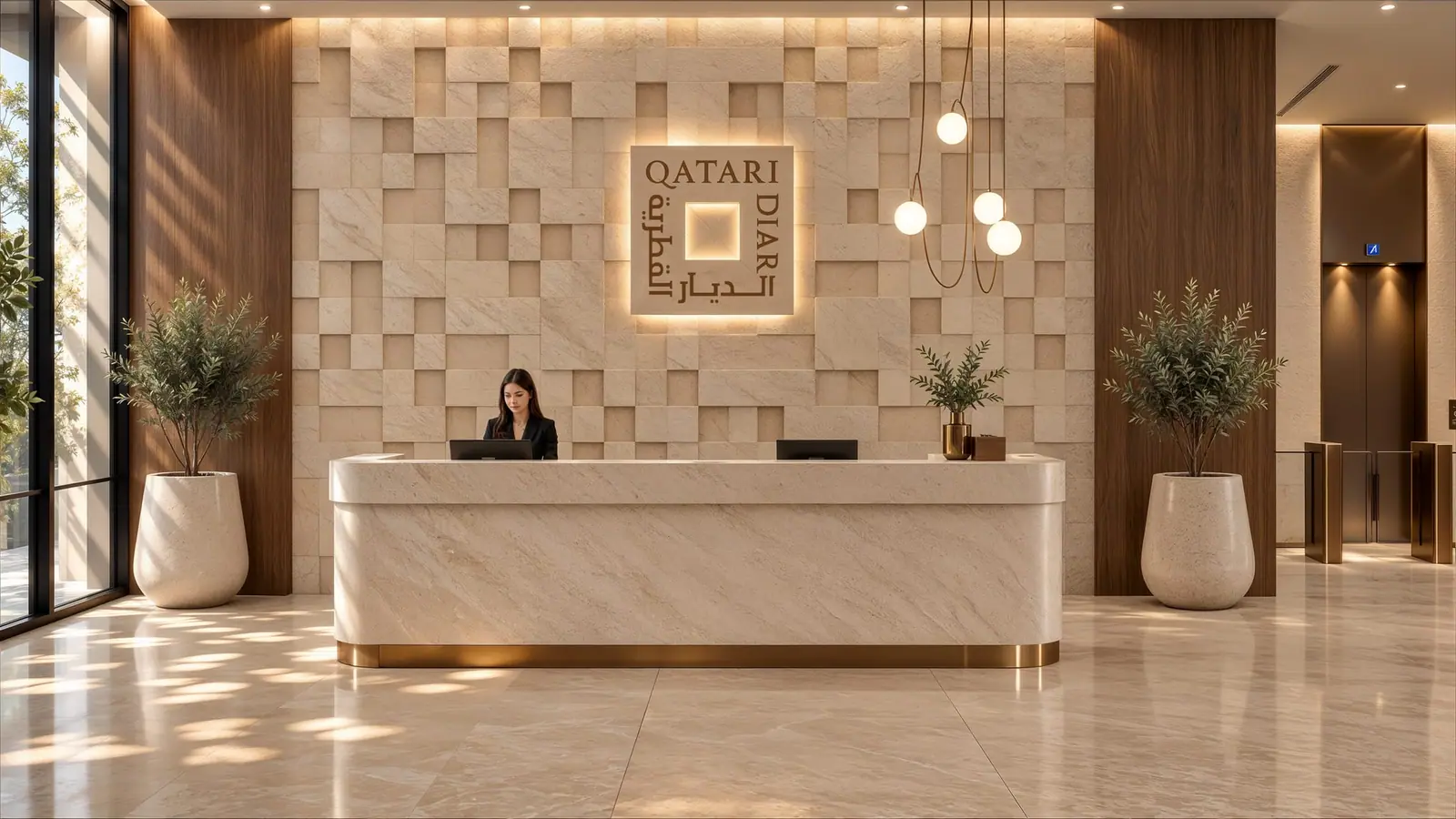 Stone relief reception wall