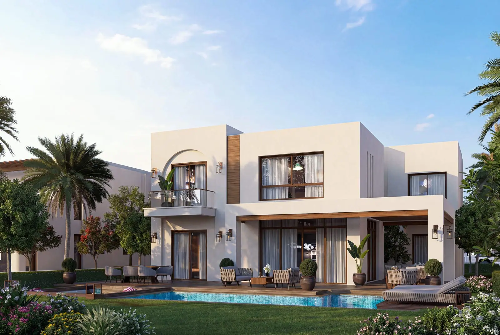 Large villa garden side with pool